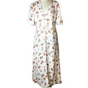 Haute Project LA M Button Front Long Duster White W/ Flower Print